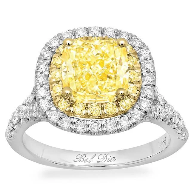 Women’s rings with spiral onyx for contrast -Double Halo Engagement Ring with Yellow Diamond Halo for Fancy Yellow Diamond