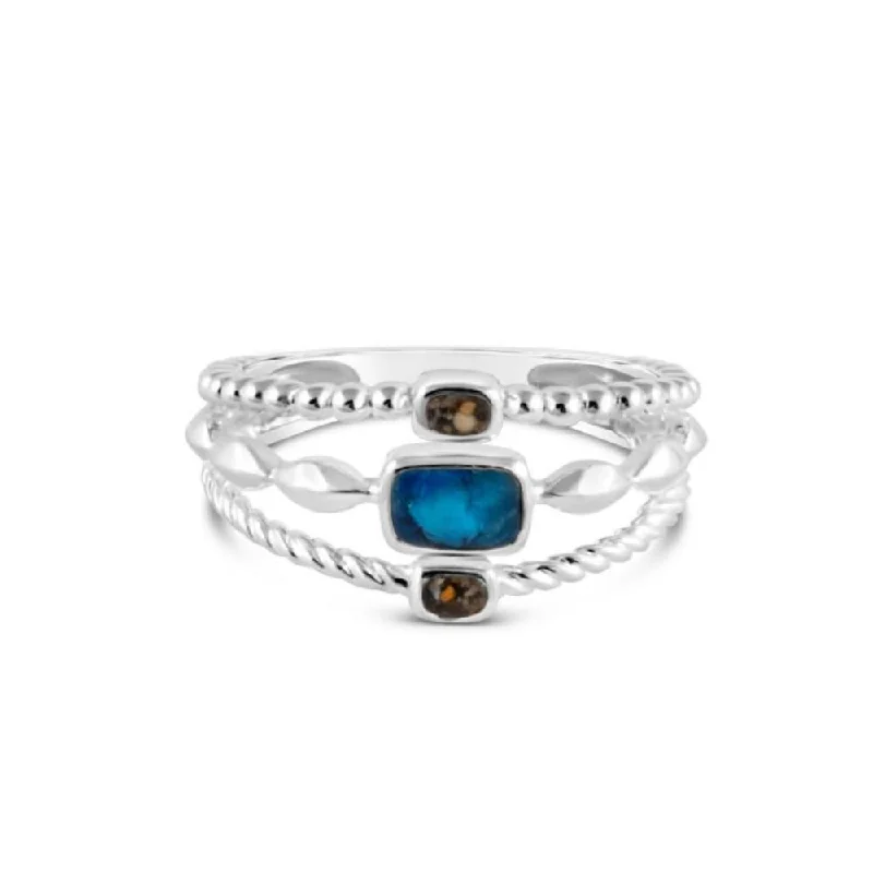 Women’s rings with faceted garnet for richness -Dune Jewelry x 4Ocean Sterling Silver Boho Stack Ring - Bali Blue & Ocean City Sand