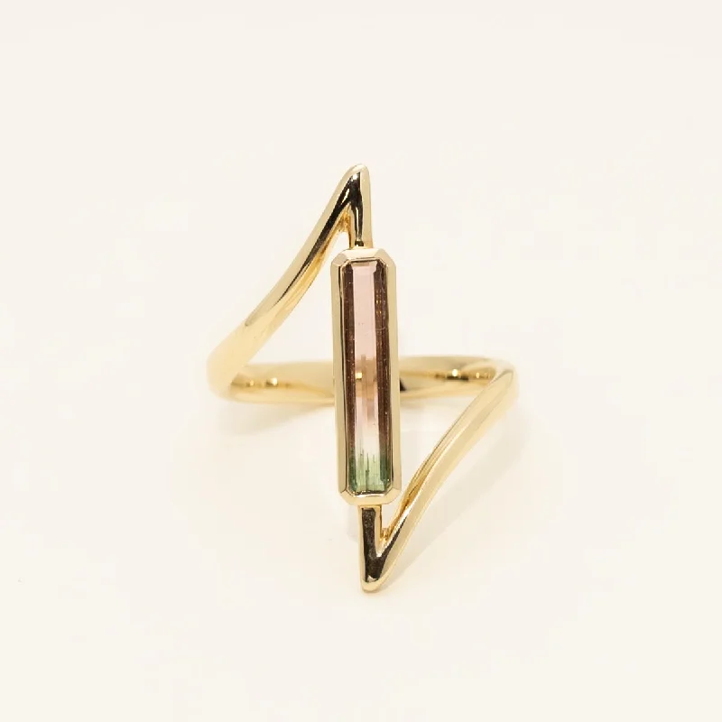 Women’s rings with vine-inspired emerald bands -Parlé Emerald Cut Bicolor Tourmaline Bezel Ring in 14kt Yellow Gold