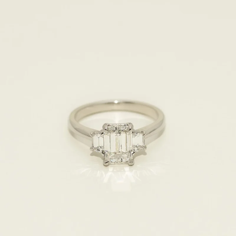 Women’s rings with agate slices for earthiness -Emerald Cut Diamond Three Stone Engagement Ring in Platinum (2 3/8ct tw)