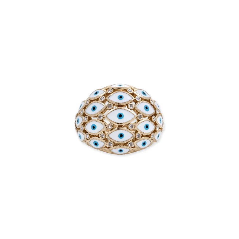 Women’s rings with shield-cut topaz stones -ENAMEL EYE AND DIAMOND DOME RING