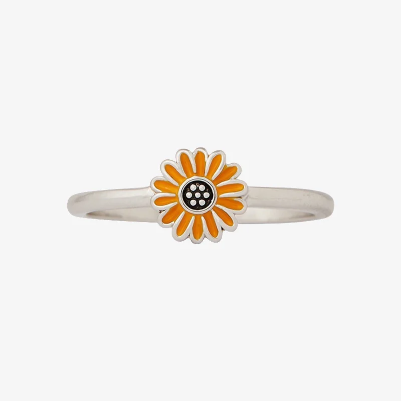 Women’s statement rings with large coral gems -Enamel Sunflower Ring