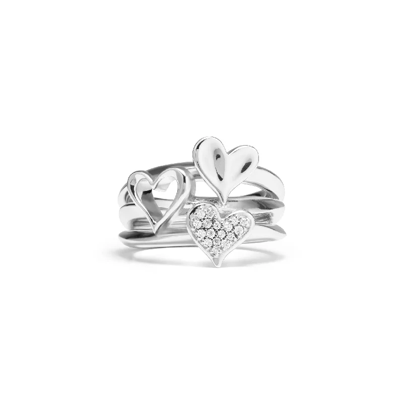 Women’s promise rings with subtle star engravings -Eros Triple Heart Ring with Diamonds