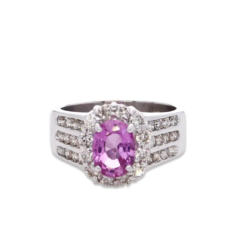 Women’s platinum rings with dazzling black diamonds -Estate Le Vian 18k White Gold Oval Pink Sapphire and Diamond Halo Ring