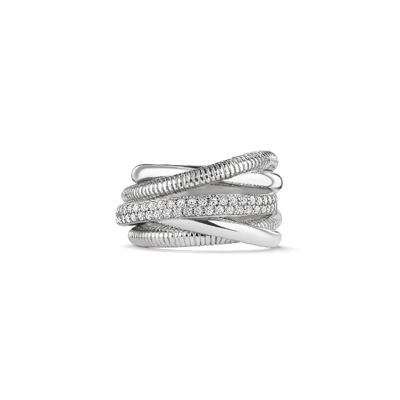 Women’s rings with brushed gold for subtlety -Eternity Five Band Highway Ring with Diamonds