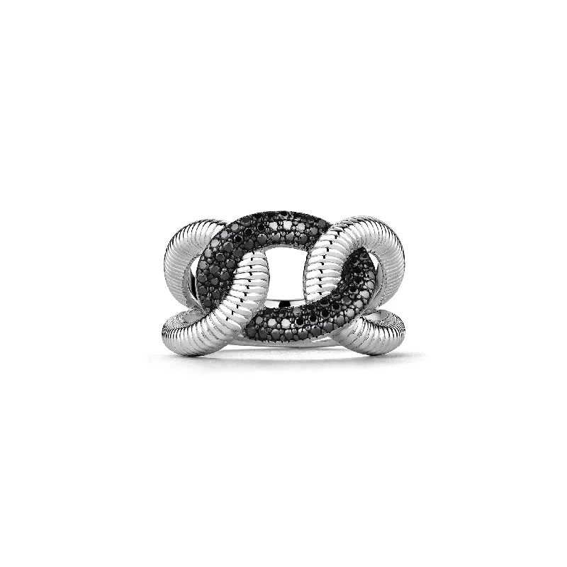 Women’s slim rings with pave sapphire accents -Eternity Interlocking Link Ring with Black Spinel