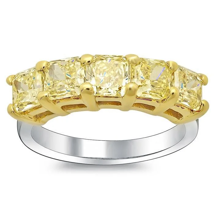 Women’s rings with stretch bands for ease -2.50cttw Shared Prong Fancy Yellow Radiant Cut Diamond Five Stone Ring