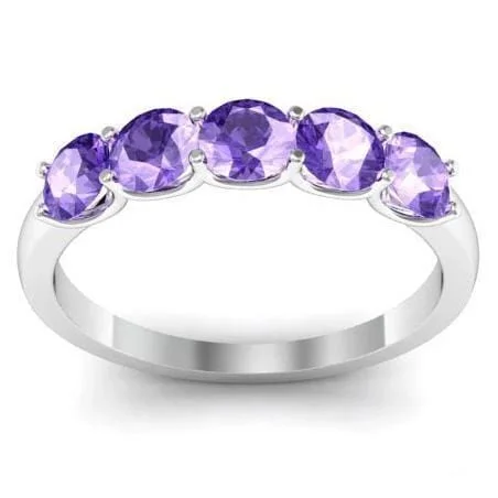 Women’s rings with knot designs for symbolism -1.00cttw U Prong Amethyst Five Stone Ring