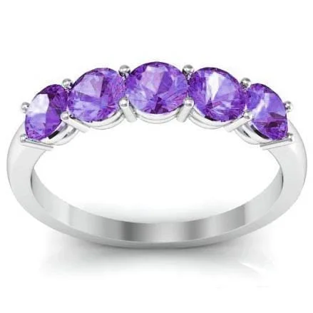 Women’s rings with raw turquoise for texture -1.00cttw Shared Prong Amethyst Five Stone Ring