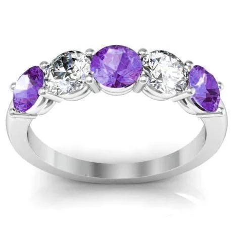 Women’s rings with aventurine for green luck -1.50cttw Shared Prong Diamond and Amethyst Ring