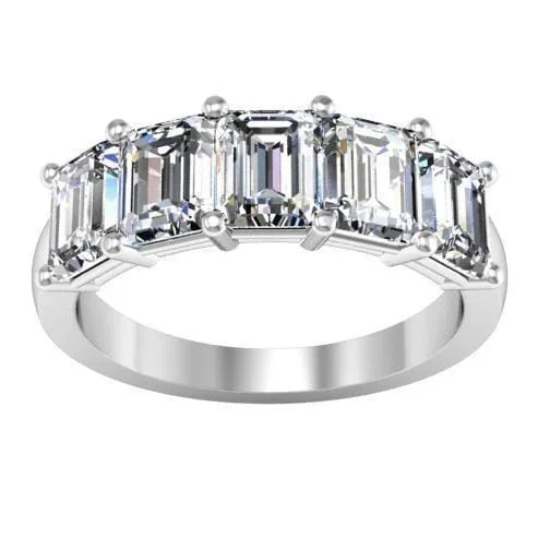 Women’s rings with hematite for metallic shine -3.00cttw Shared Prong Emerald Cut Diamond Five Stone Ring