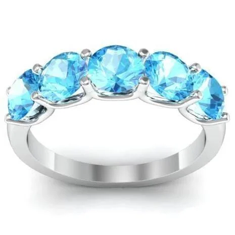 Women’s rings with engraved constellations for stars -2.00cttw U Prong Aquamarine Five Stone Ring