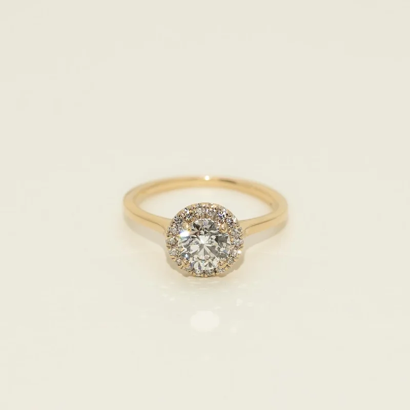 Women’s statement rings with large coral gems -Forevermark Diamond Halo Engagement Ring in 14kt Yellow Gold (1ct tw)