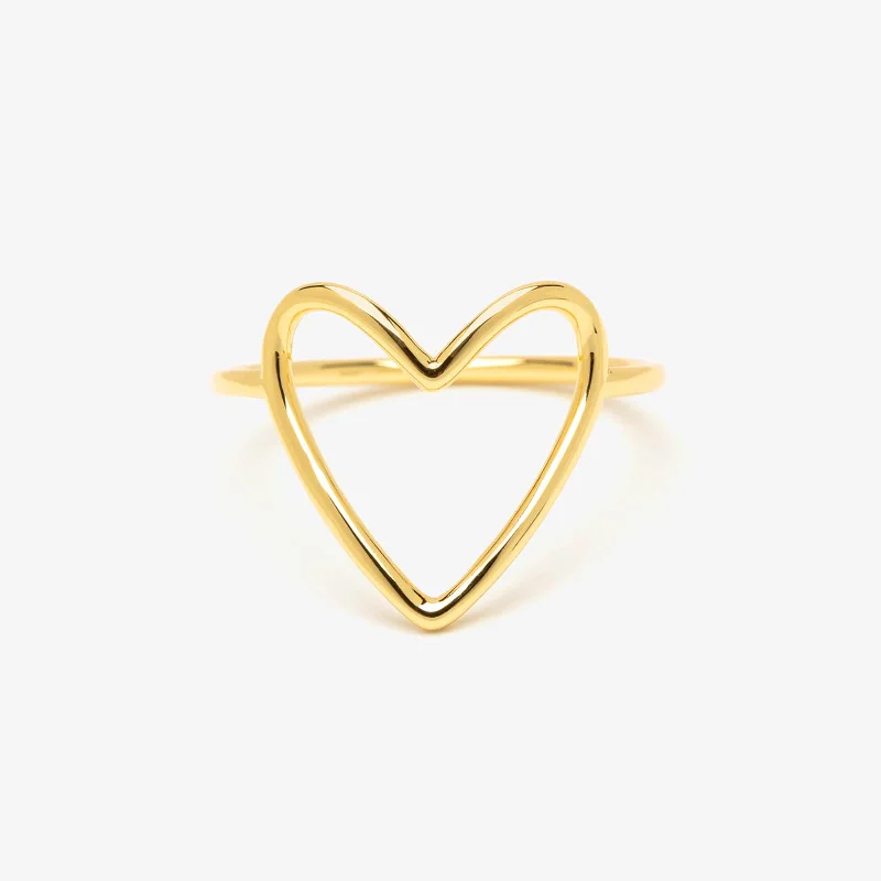 Women’s statement rings with large coral gems -Gold Statement Heart Ring