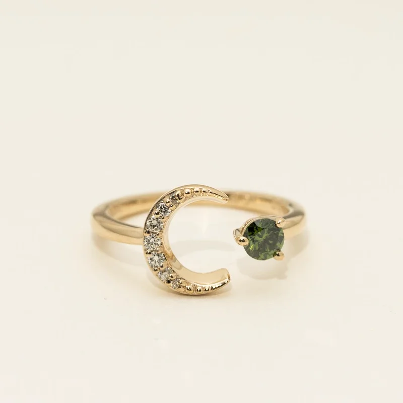 Women’s bold rings with hammered silver bands -Green Diamond Moon Ring in 14kt Yellow Gold (1/3ct tw)