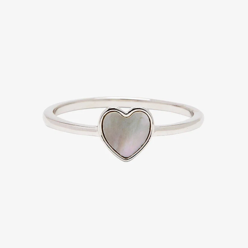 Women’s bold rings with hammered silver bands -Heart of Pearl Ring