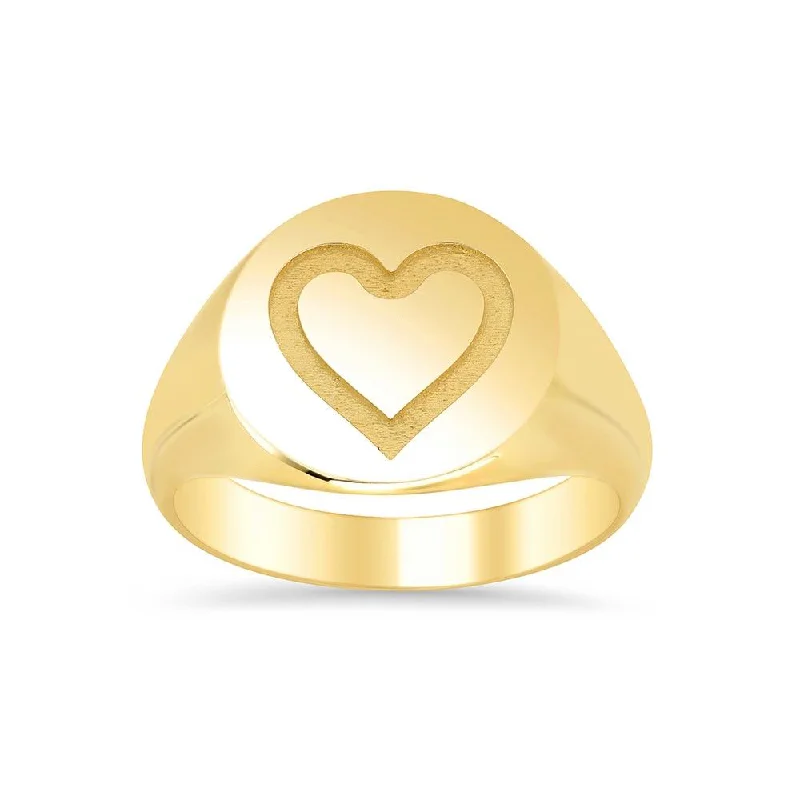 Women’s rings with citrine stones for warmth -Heart Round Ladies Signet Ring