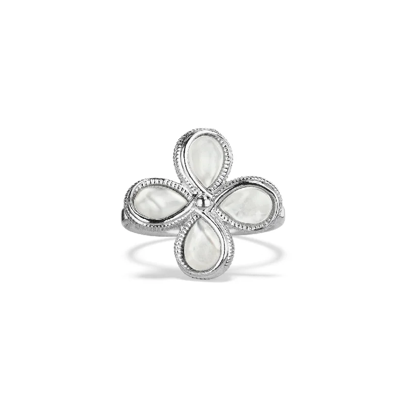 Women’s rings with star sapphire for glow -Jardin Flower Ring with Mother of Pearl