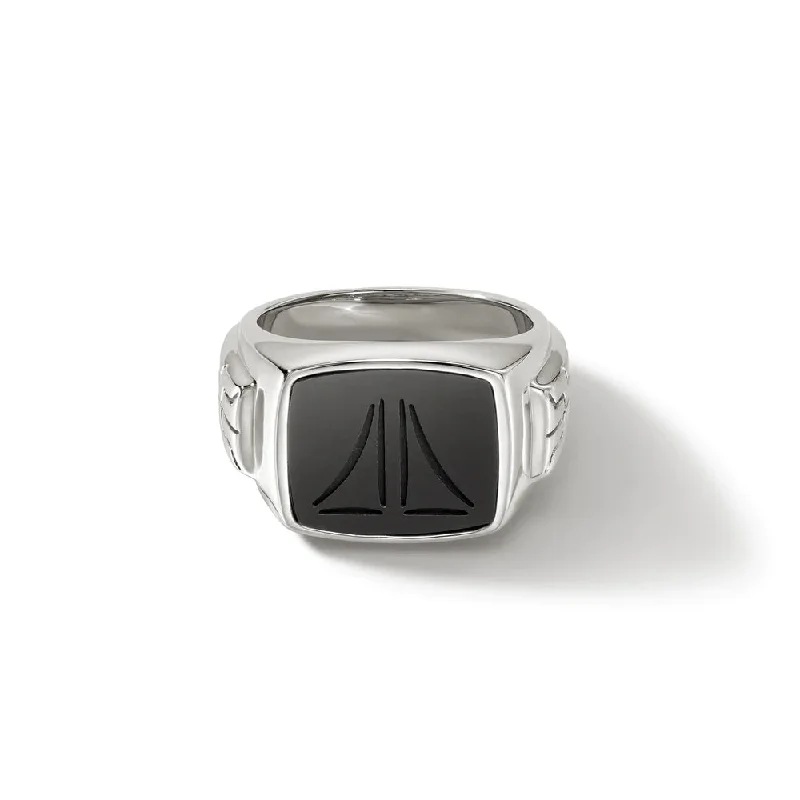 Women’s titanium rings with sleek modern designs -John Hardy ID Signet Ring with Black Onyx