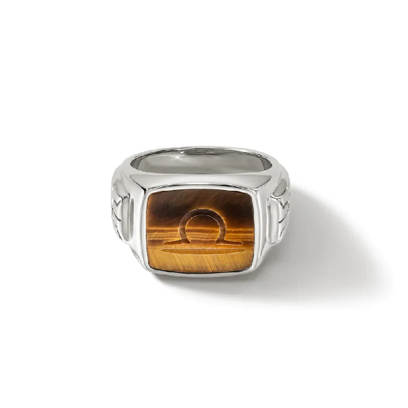 Women’s layered rings with mixed gemstone bands -John Hardy ID Signet Ring with Tiger Eye