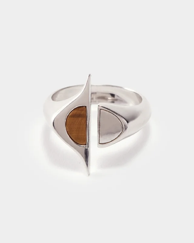 Women’s rings with spiral onyx for contrast -Jupiter Open-ended Ring