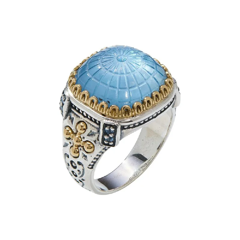 Women’s layered rings with mixed gemstone bands -Konstantino Dome Blue Spinel & Mother of Pearl Ring