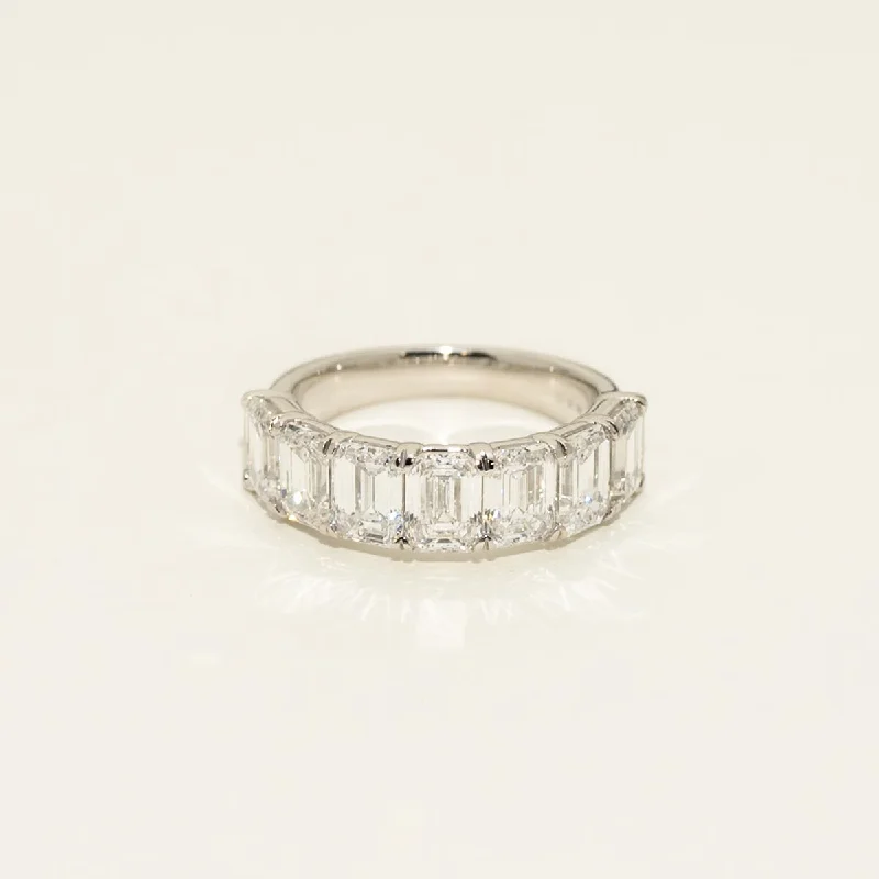 Women’s rings with brushed gold for subtlety -Lab Grown Emerald Cut Diamond Band in 14kt White Gold (5ct tw)