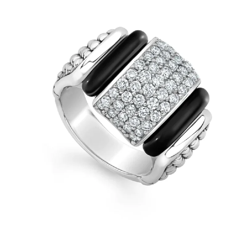 Women’s rings with black onyx for edge -Lagos Black Caviar Diamond Ceramic Caviar Statement Ring