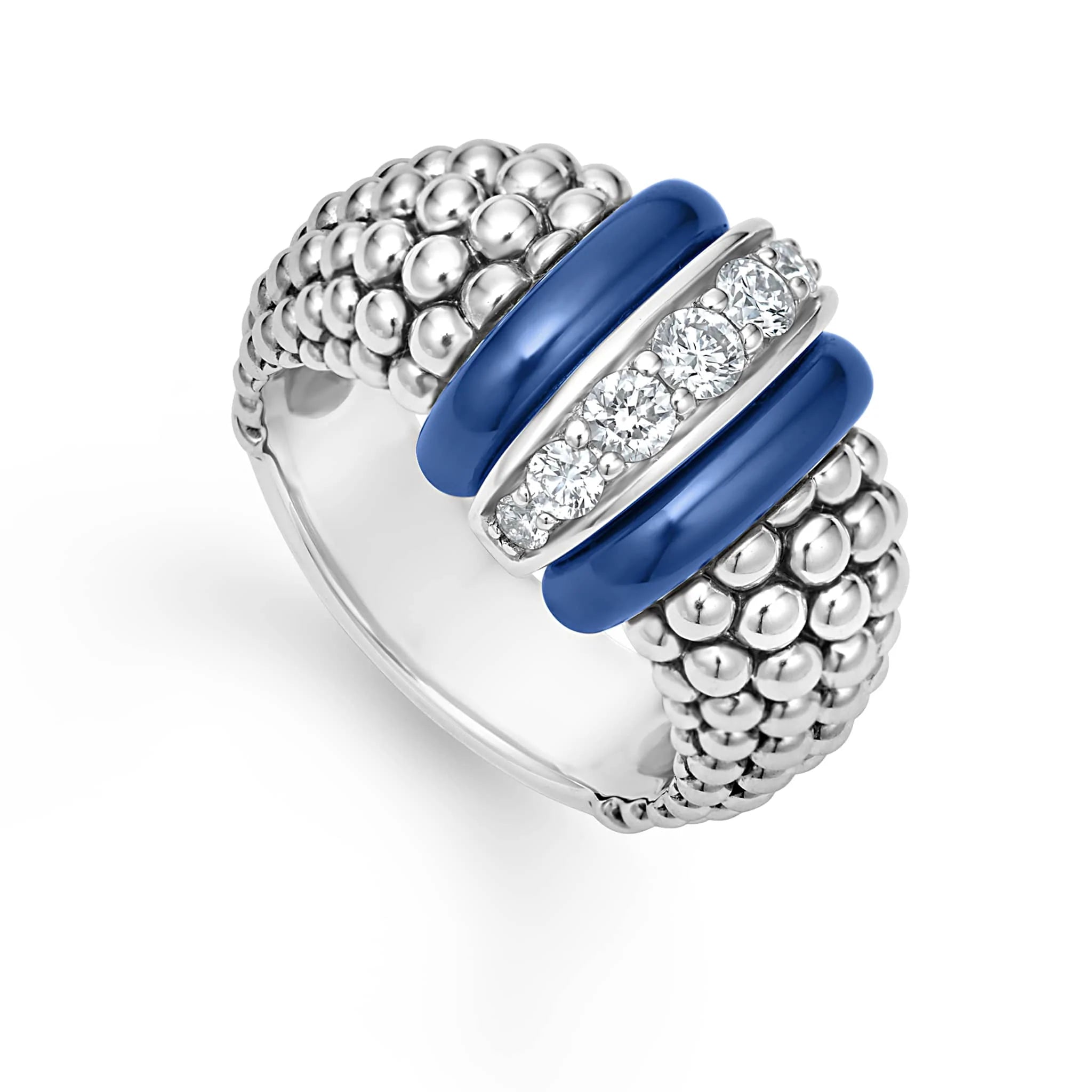 Women’s rings with twisted bands for style -Lagos Ultramarine Blue Caviar Ceramic Diamond Ring