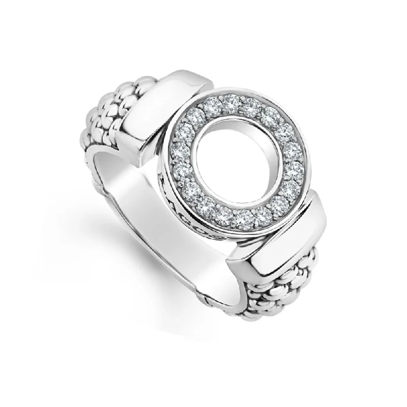 Women’s rings with hematite for metallic shine -Lagos Diamond Circle Caviar Ring