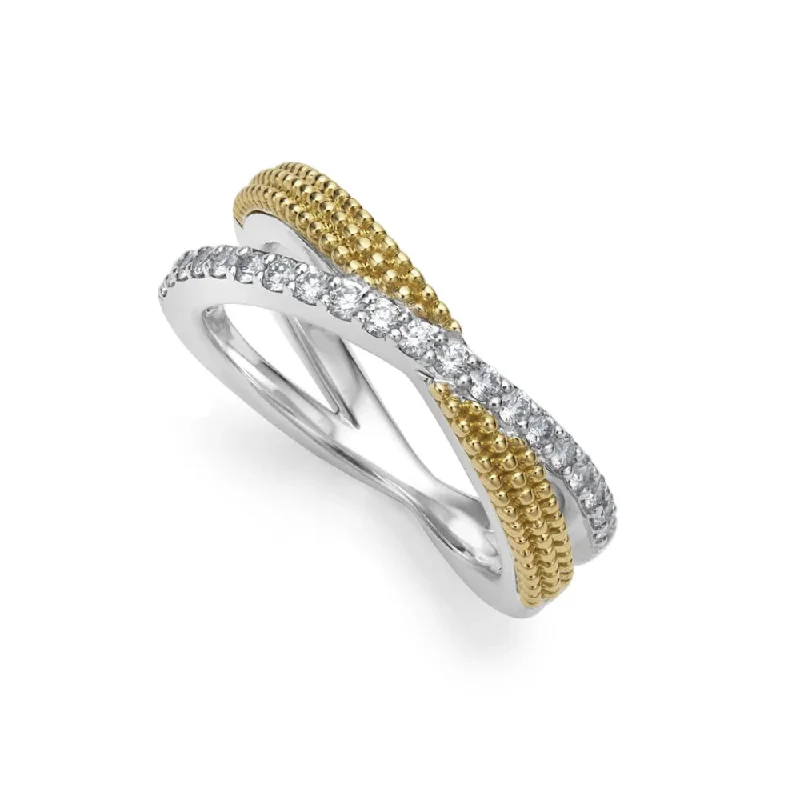 Women’s rings with pave topaz for dazzle -Lagos Two Tone X Diamond Ring