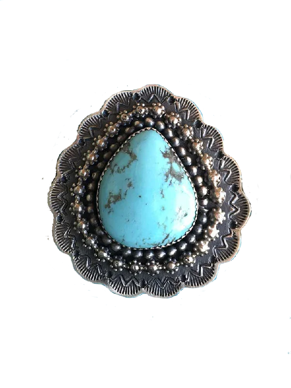 Women’s rings with raw moonstone for mystique -Like Lace! Sterling Setting Around Big Turquoise Ring