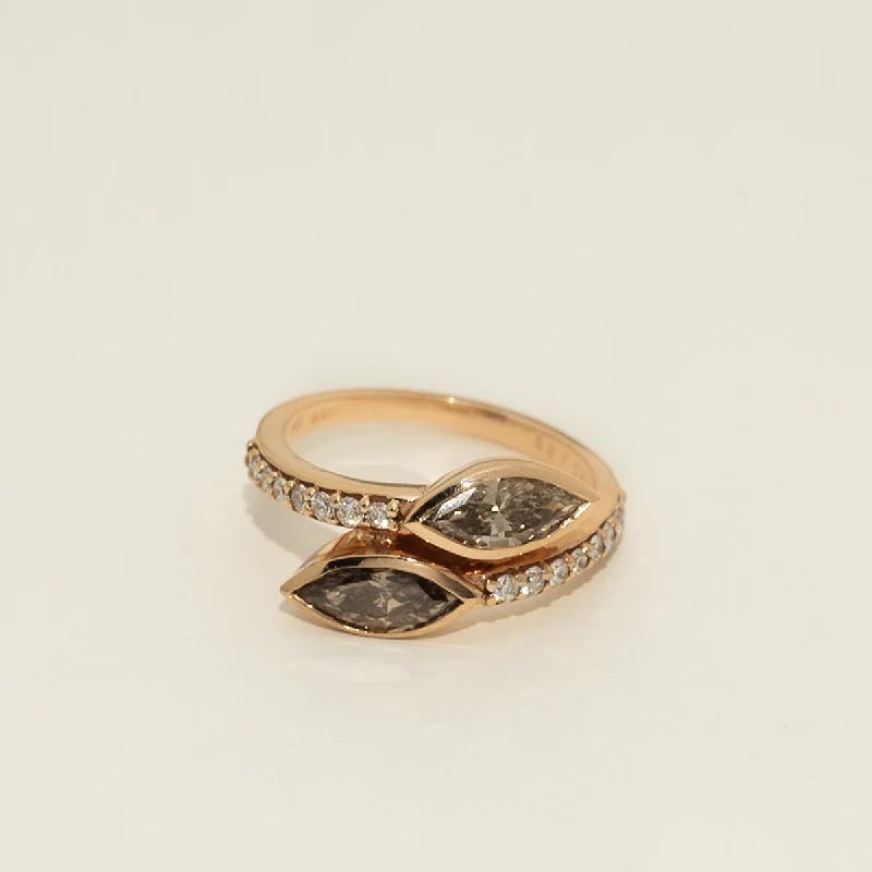 Women’s artisan rings with raw garnet texture -Marquise Champagne Diamond Bypass Ring in 14k Rose Gold (1 3/4ct tw)