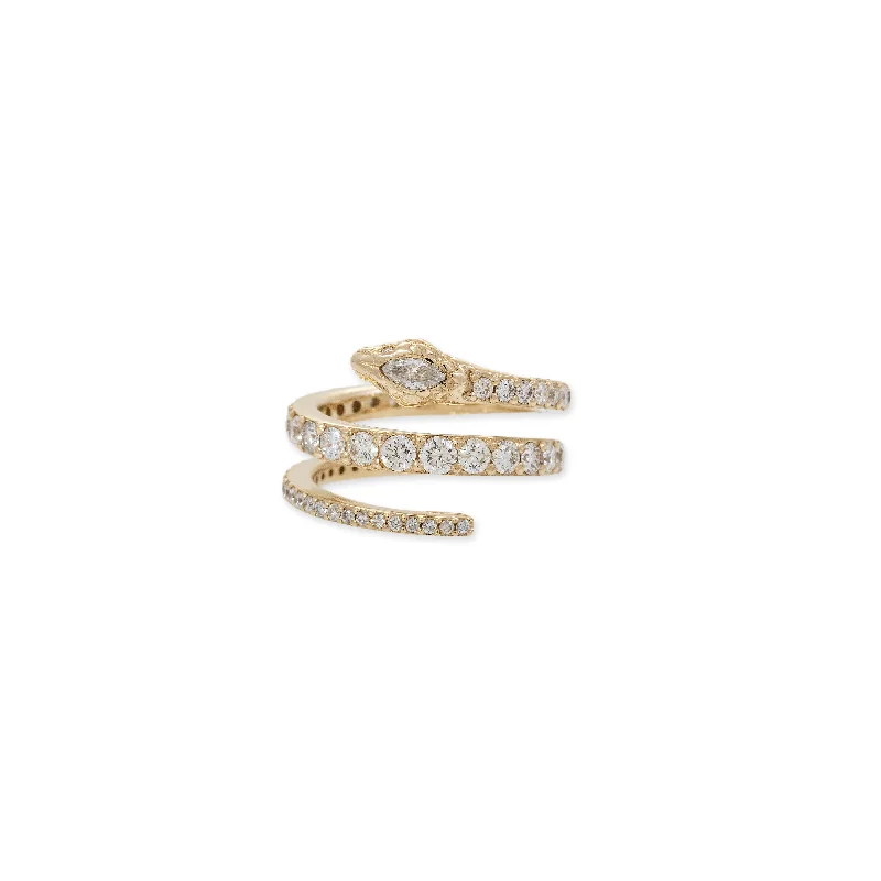 Women’s rings with smoky quartz for depth -MARQUISE DIAMOND HEAD GRADUATED PAVE COIL SNAKE RING