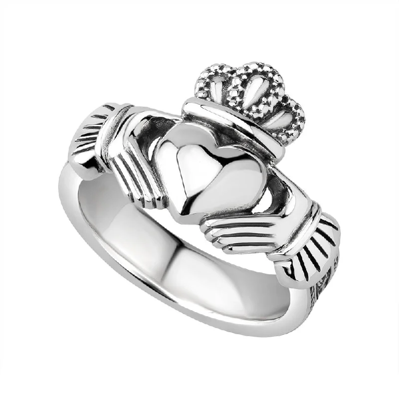 Women’s rings with rough sapphire for chic -Men's Sterling Silver Celtic Claddagh Ring