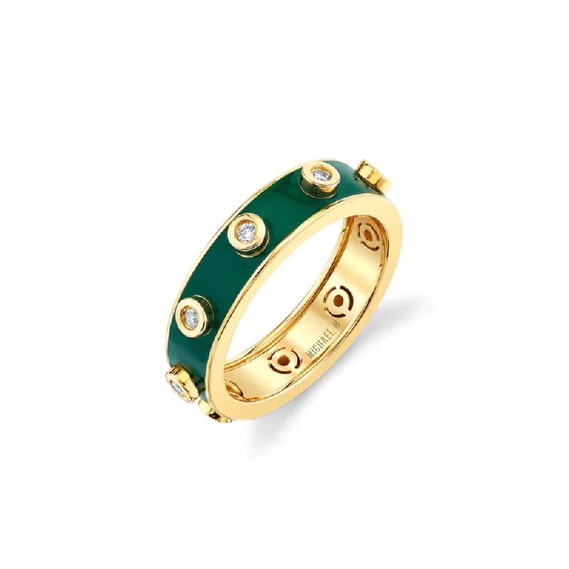 Women’s rings with engraved floral band patterns -Michael M. Chroma Extruded Diamond Bezel Ring