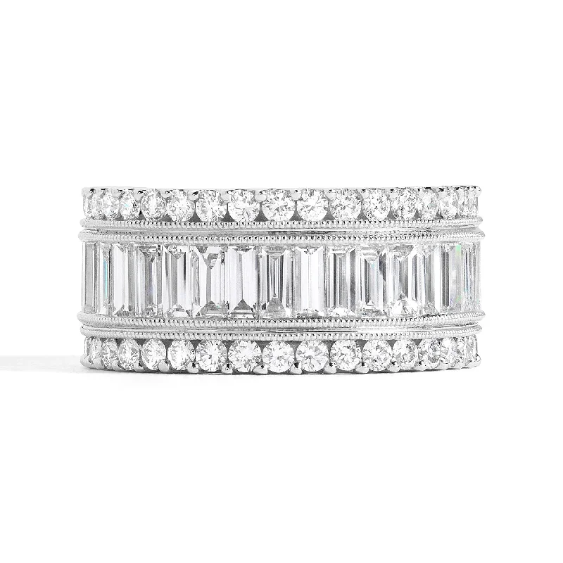 Women’s rings with aquamarine gems for calm -Mid Journey Baguette Diamond Band