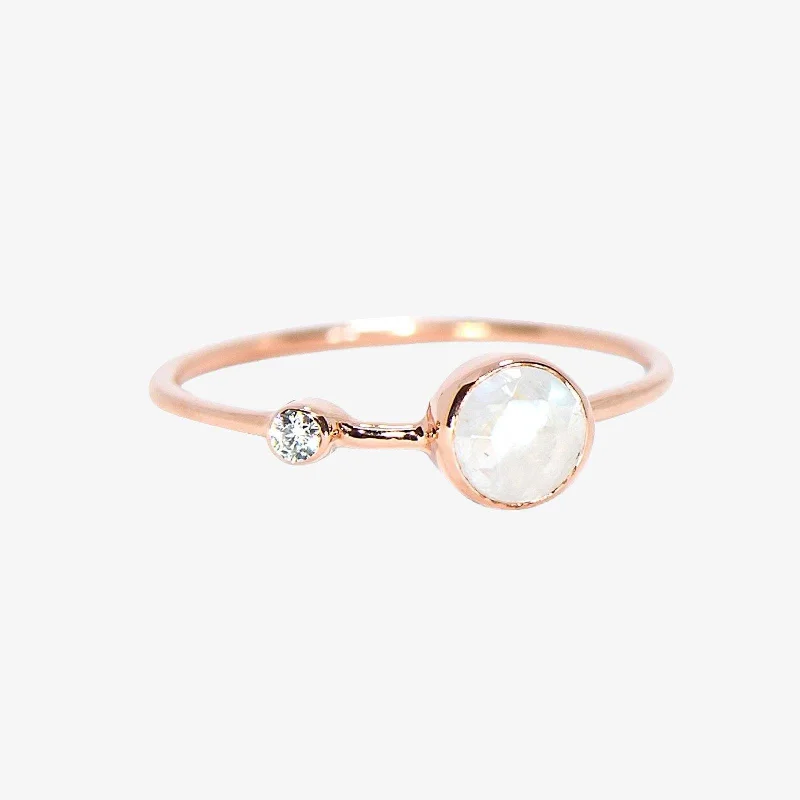 Women’s rings with matte silver for understated -Moonstone Double Stone Ring