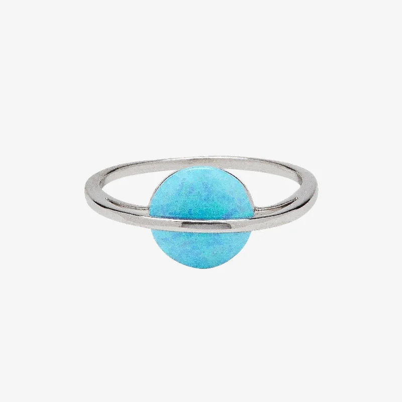 Women’s rings with claw-set onyx for sleek -Opal Saturn Ring