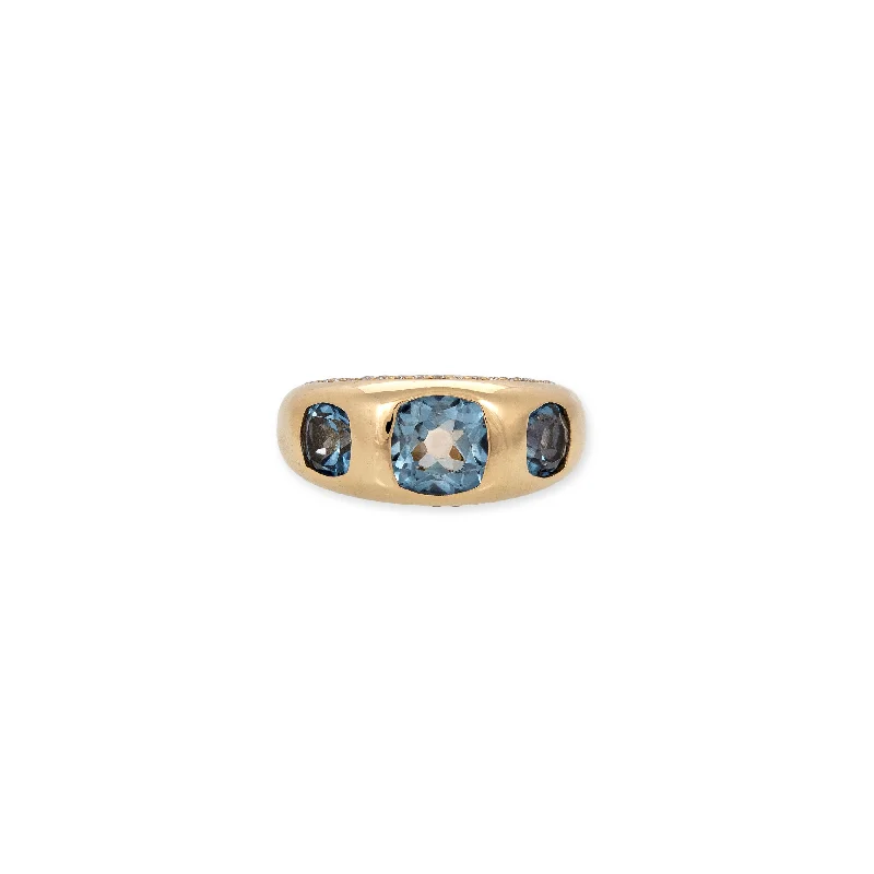 Women’s rings with clustered rose quartz stones -PAVE 3 BLUE COATED TOPAZ RING