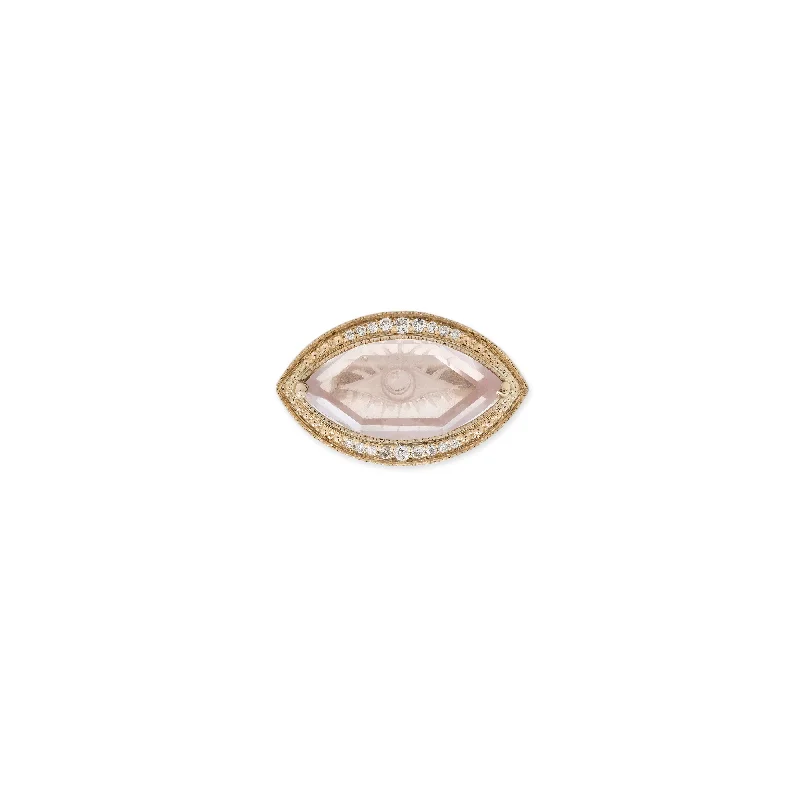 Women’s rings with radiant citrine for shine -PAVE CARVED EYE BURST ROSE QUARTZ MARQUISE RING