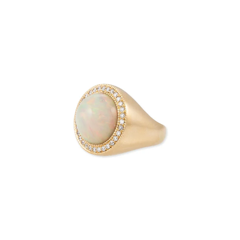 Women’s rings with channel-set peridot gems -PAVE ROUND OPAL RING