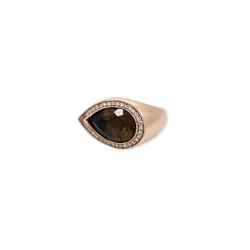 Women’s rings with starburst sapphire for radiance -PAVE SIDEWAYS TOURMALINE TEARDROP RING