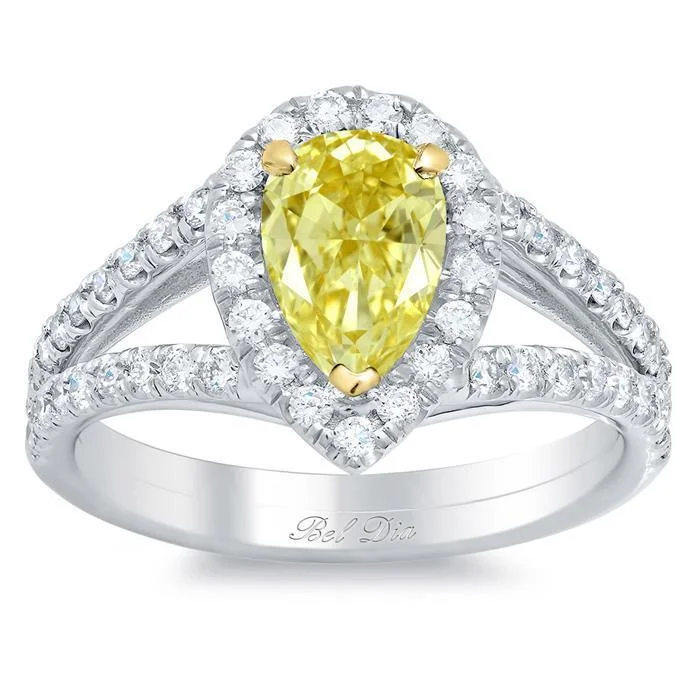 Women’s gold rings with shimmering opal centerpieces -Pear Canary Yellow Diamond Engagement Ring