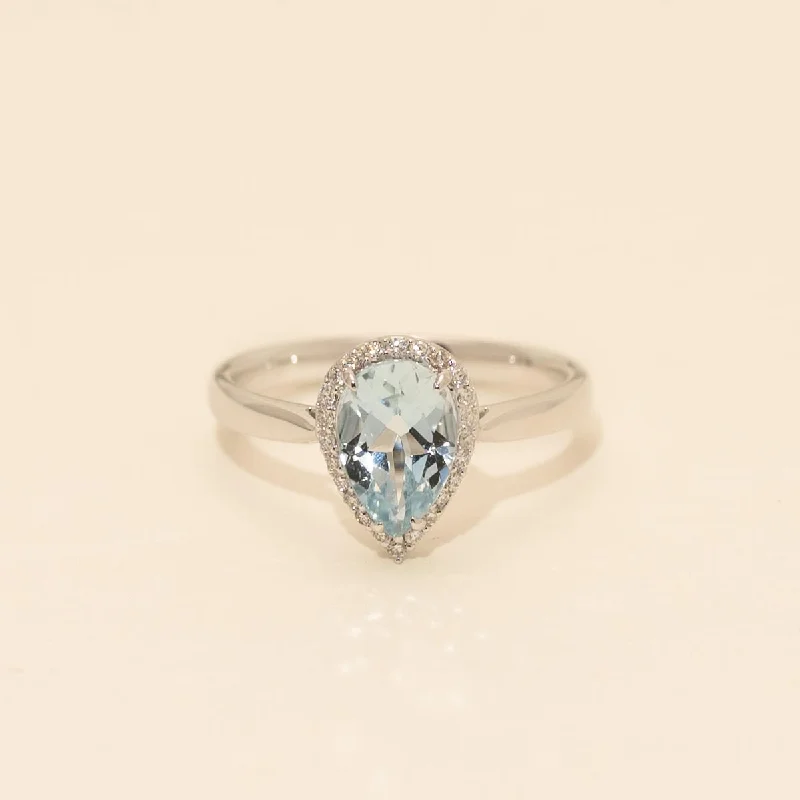 Women’s rings with pearl clusters for elegance -Pear Shape Aquamarine Ring in 14kt White Gold with Diamonds (1/10ct tw)