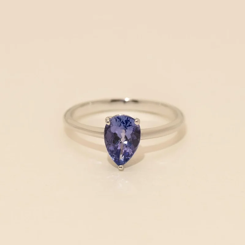 Women’s rings with citrine stones for warmth -Pear Shape Tanzanite Ring in 14kt White Gold