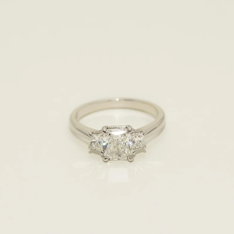 Women’s vintage-style rings with oxidized finish -Radiant Cut Diamond Three Stone Engagement Ring in Platinum (1 7/8ct tw)