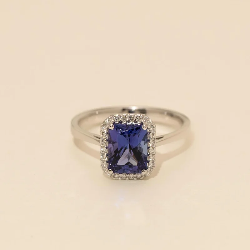 Women’s stretch rings for adjustable comfort fit -Radiant Cut Tanzanite Ring in 14kt White Gold with Diamonds (1/10ct tw)