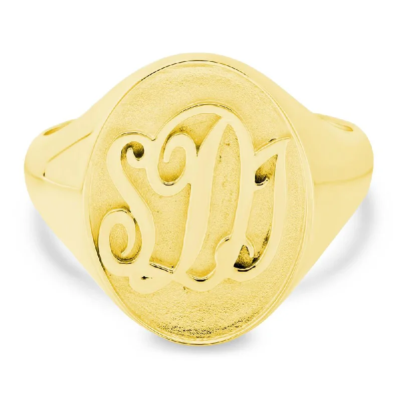 Women’s bridal rings with diamond halo settings -Raised Initial Monogram Mens Signet Ring