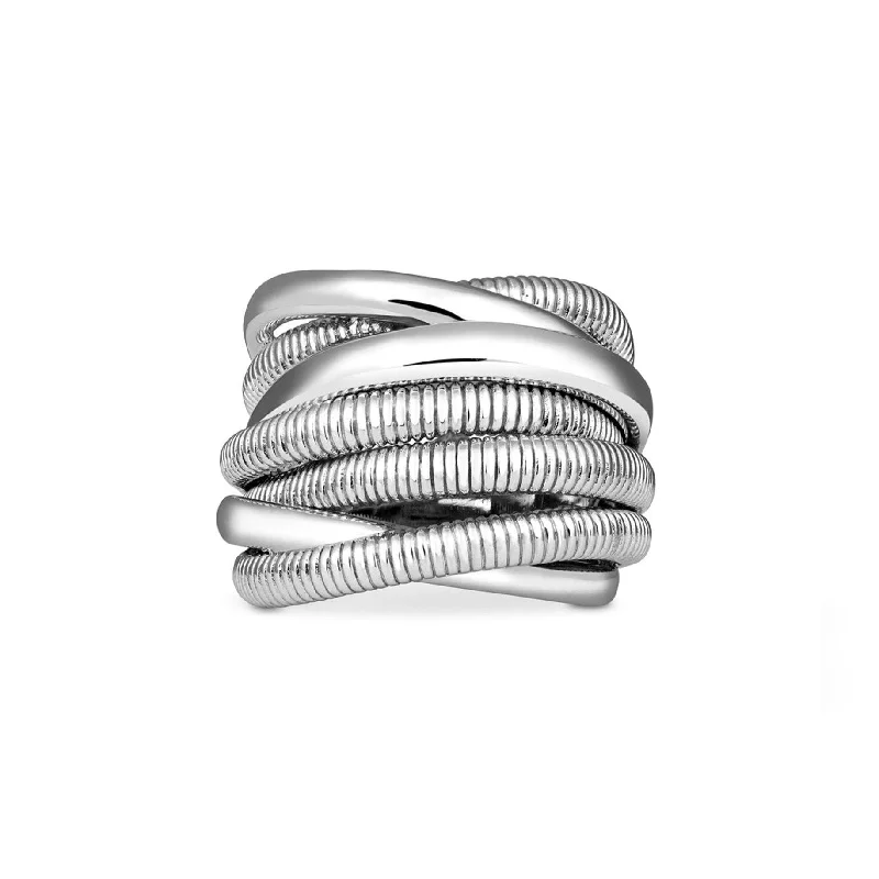 Women’s rings with hematite for metallic shine -Eternity Seven Band Highway Ring